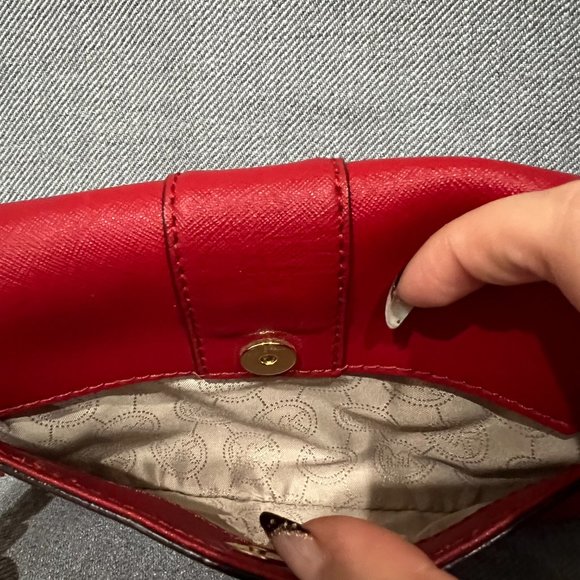 Michael Kors Red Leather Messenger Purse - Picture 6 of 14